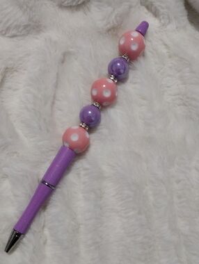 Pink Polka Dot and Lavender Beaded Tall Pen